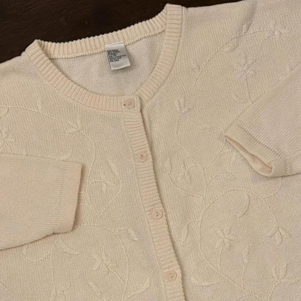 90s‎ Vintage Vintage Cottagecore Embroidered Cardigan | Cream | 1X